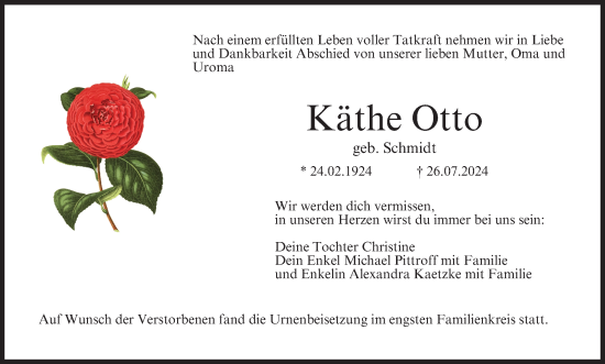 Anzeige von Käthe Otto von MGO