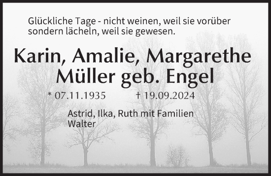 Anzeige von Karin, Amalie, Margarethe Müller von MGO