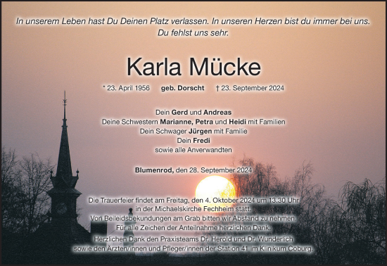 Anzeige von Karla Mücke von MGO