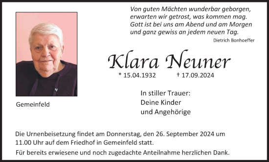 Anzeige von Klara Neuner von MGO