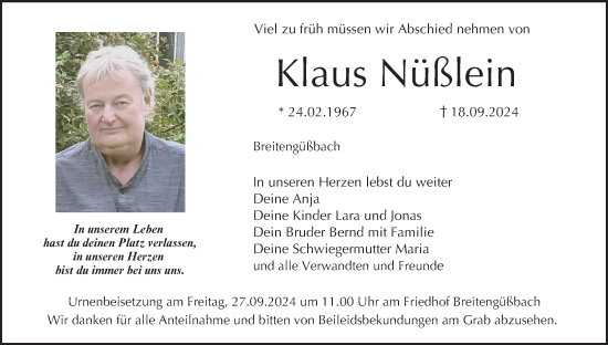 Anzeige von Klaus Nüßlein von MGO