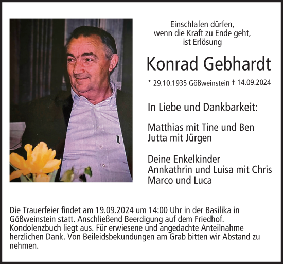 Anzeige von Konrad Gebhardt von MGO