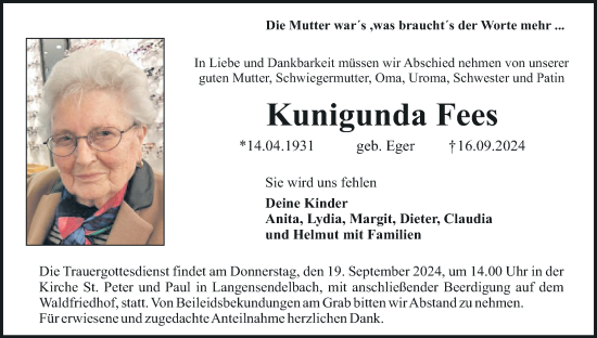 Anzeige von Kunigunda Fees von MGO