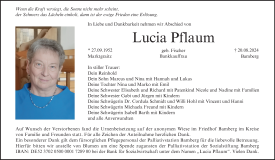 Traueranzeige von Lucia Pflaum