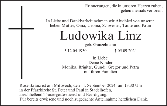 Anzeige von Ludowika Linz von MGO