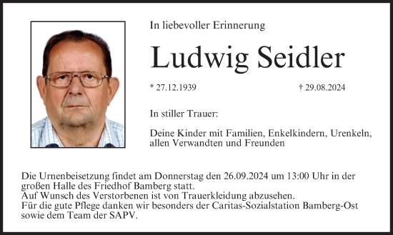 Anzeige von Ludwig Seidler von MGO