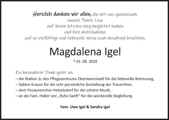 Anzeige von Magdalena Igel von MGO