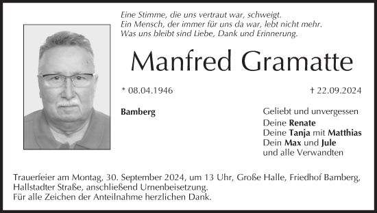 Anzeige von Manfred Gramatte von MGO