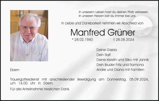 Anzeige von Manfred Grüner von MGO