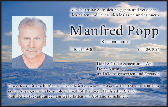 Traueranzeige von Manfred Popp