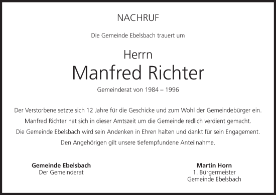 Anzeige von Manfred Richter von MGO