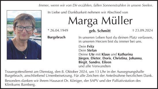 Anzeige von Marga Müller von MGO