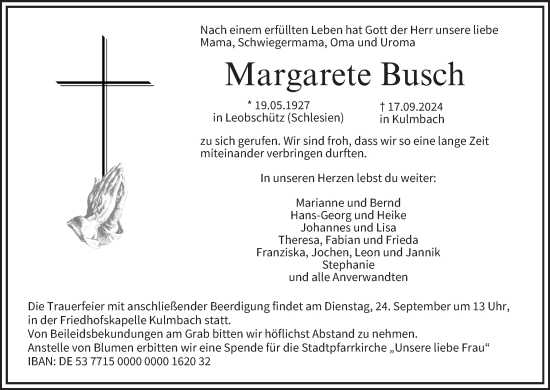 Anzeige von Margarete Busch von MGO