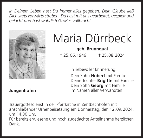 Anzeige von Maria Dürrbeck von MGO