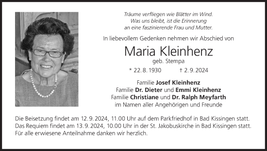 Anzeige von Maria Kleinhenz von MGO