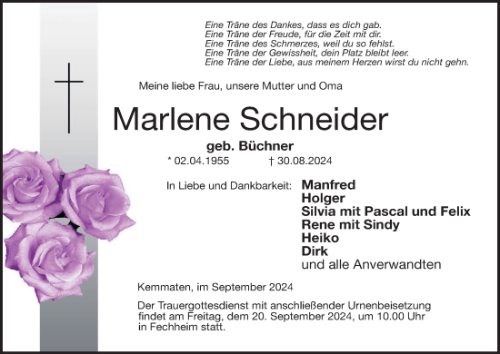 Anzeige von Marlene Schneider von MGO