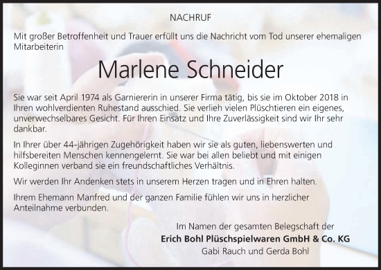 Anzeige von Marlene Schneider von MGO