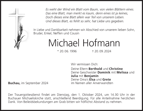 Anzeige von Michael Hofmann von MGO