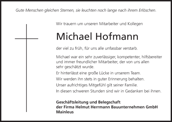 Anzeige von Michael Hofmann von MGO