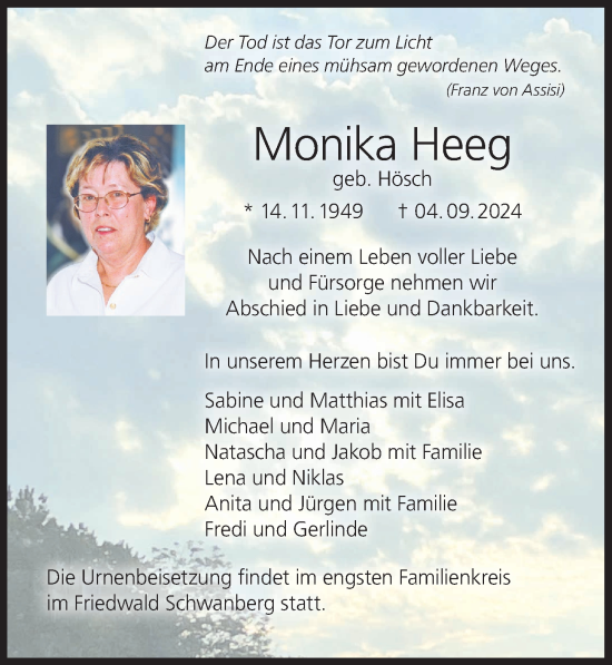 Anzeige von Monika Heeg von MGO