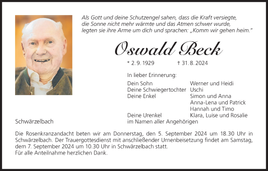 Anzeige von Oswald Beck von MGO