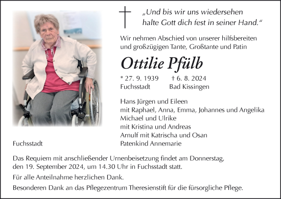 Anzeige von Ottilie Pfülb von MGO