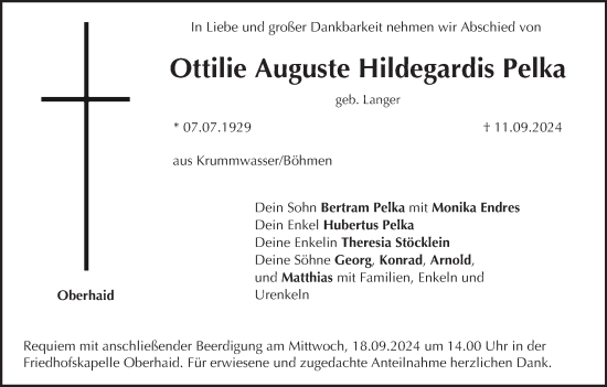 Anzeige von Ottilie Auguste Hildegardis Pelka von MGO