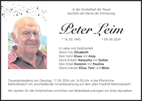 Anzeige von Peter Leim von MGO