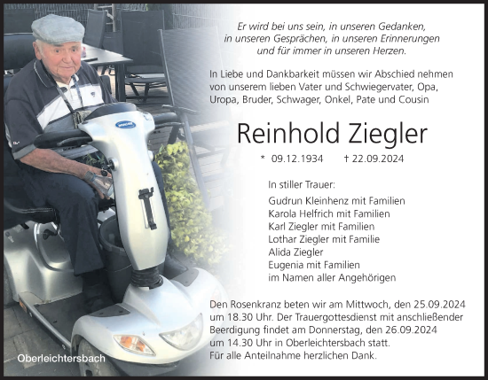 Anzeige von Reinhold Ziegler von MGO