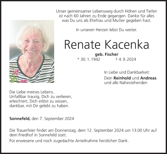 Anzeige von Renate Kacenka von MGO