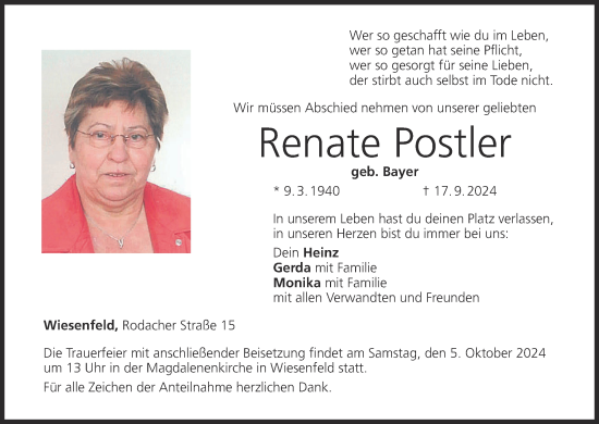 Anzeige von Renate Postler von MGO