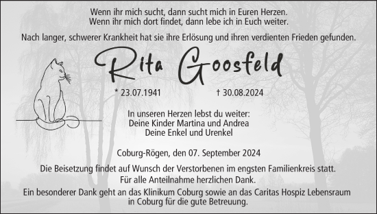 Anzeige von Rita Goosfeld von MGO