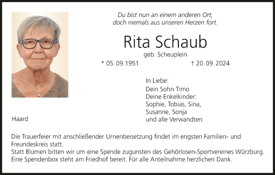 Anzeige von Rita Schaub von MGO