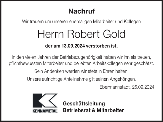 Anzeige von Robert Gold von MGO