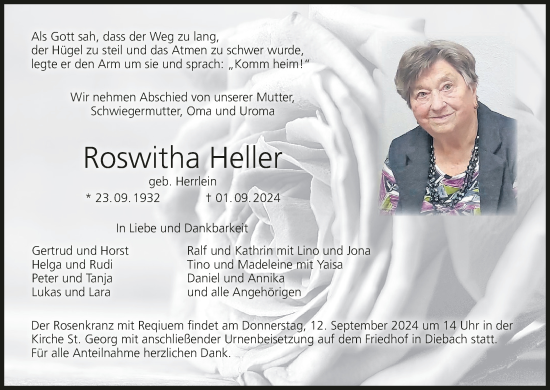 Anzeige von Roswitha Heller von MGO