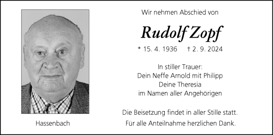 Anzeige von Rudolf Zopf von MGO