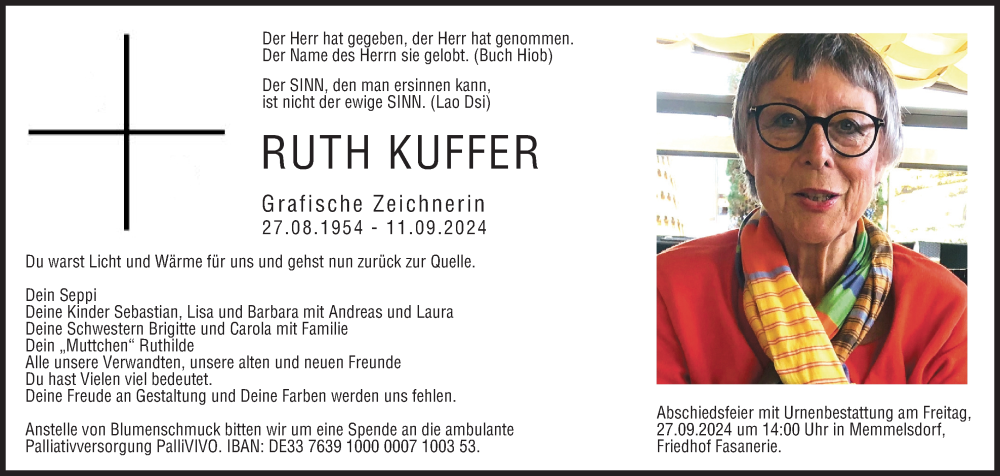  Traueranzeige für Ruth Kuffer vom 21.09.2024 aus MGO