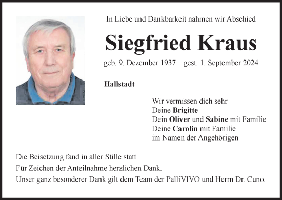 Anzeige von Siegfried Kraus von MGO