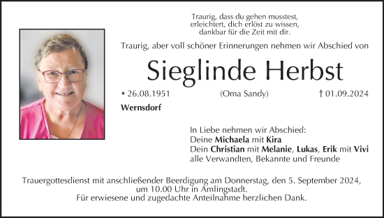 Anzeige von Sieglinde Herbst von MGO