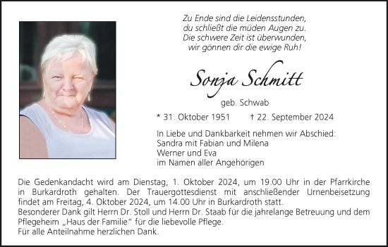 Anzeige von Sonja Schmitt von MGO