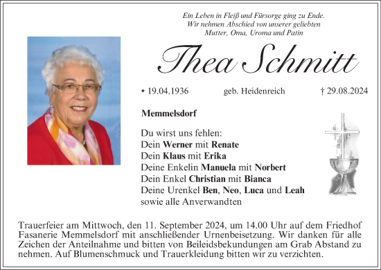 Anzeige von Thea Schmitt von MGO