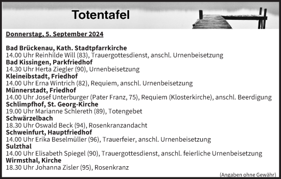 Anzeige von Totentafel vom 05.09.2024 von MGO