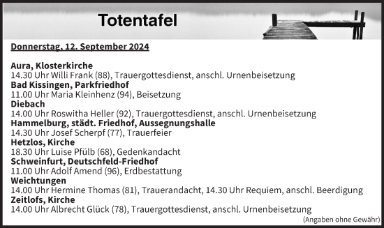 Anzeige von Totentafel vom 12.09.2024 von MGO