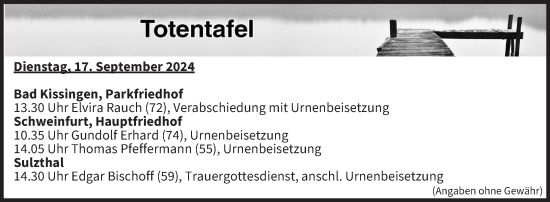 Anzeige von Totentafel vom 17.09.2024 von MGO