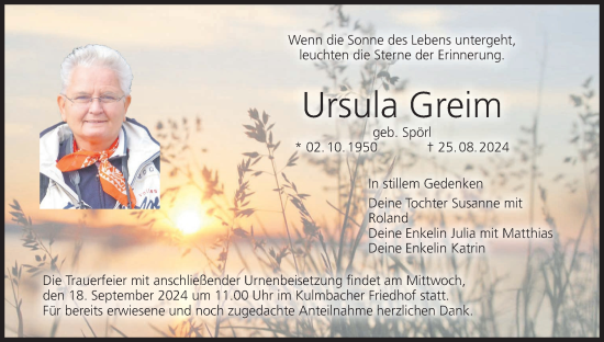 Anzeige von Ursula Greim von MGO