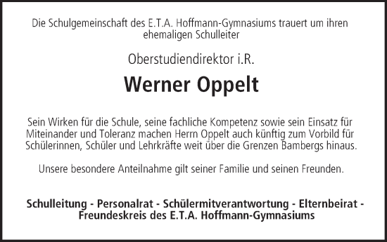 Anzeige von Werner Oppelt von MGO