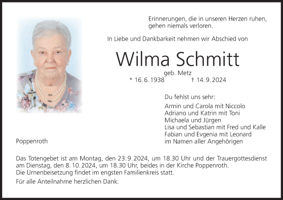 Anzeige von Wilma Schmitt von MGO