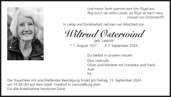 Anzeige von Wiltrud Osterwind von MGO