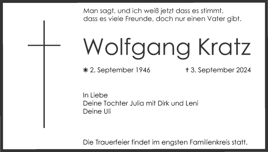 Anzeige von Wolfgang Kratz von MGO