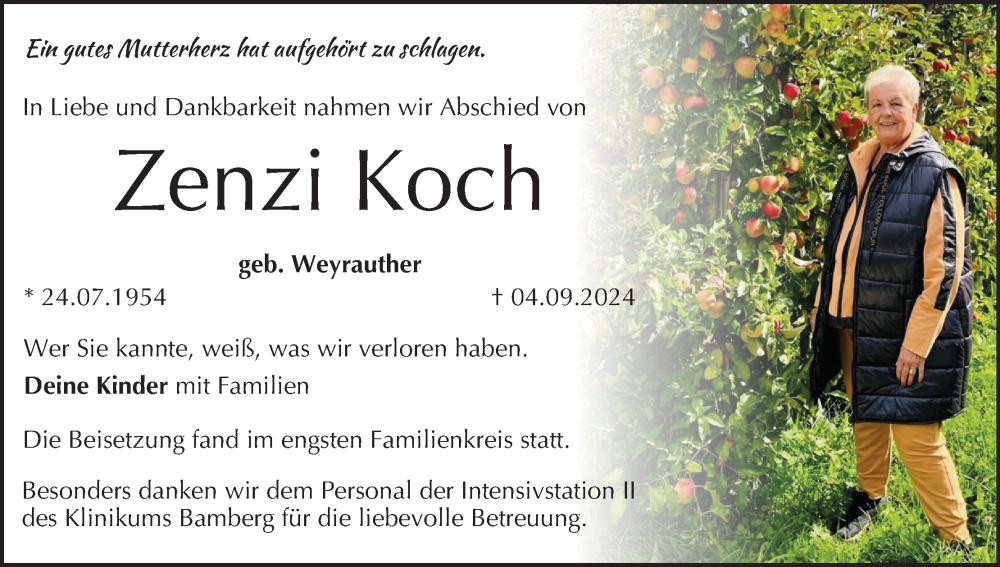  Traueranzeige für Zenzi Koch vom 14.09.2024 aus MGO